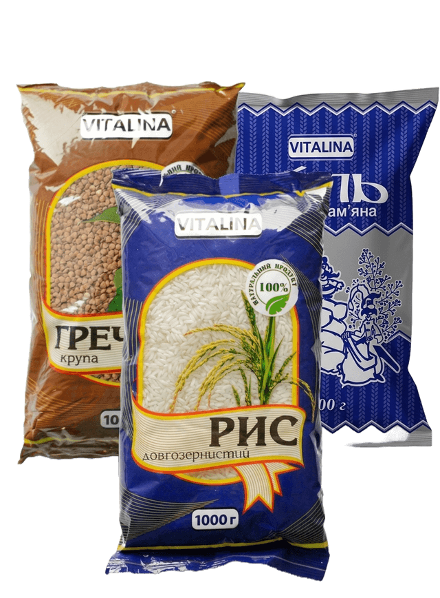 Крупа гречана, рис і сіль у пачках VITALINA